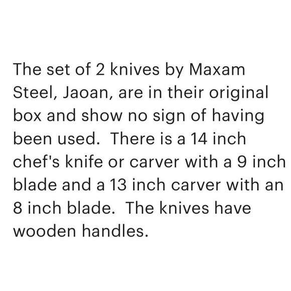 Maxam Stainless Steel Knife Set 9" Chef and 8" Carving Set Made in Japan Vintage - Picture 10 of 10